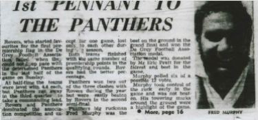 1969 DGFA Grandfinal Medal Fred Murphy, article written by Colin Matheson
